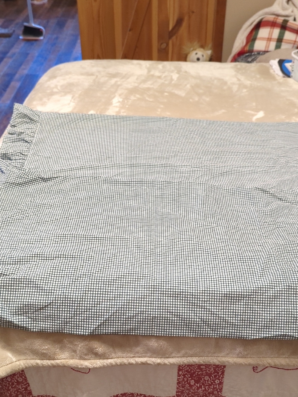Green and White Gingham Pillowcase Shams - Set